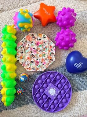 Assorted Sensory Toys Set fidget in Purple, Green, Orange, Blue